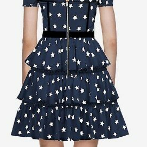 self portrait navy star printed tiered mini dress - Picture 6 of 6